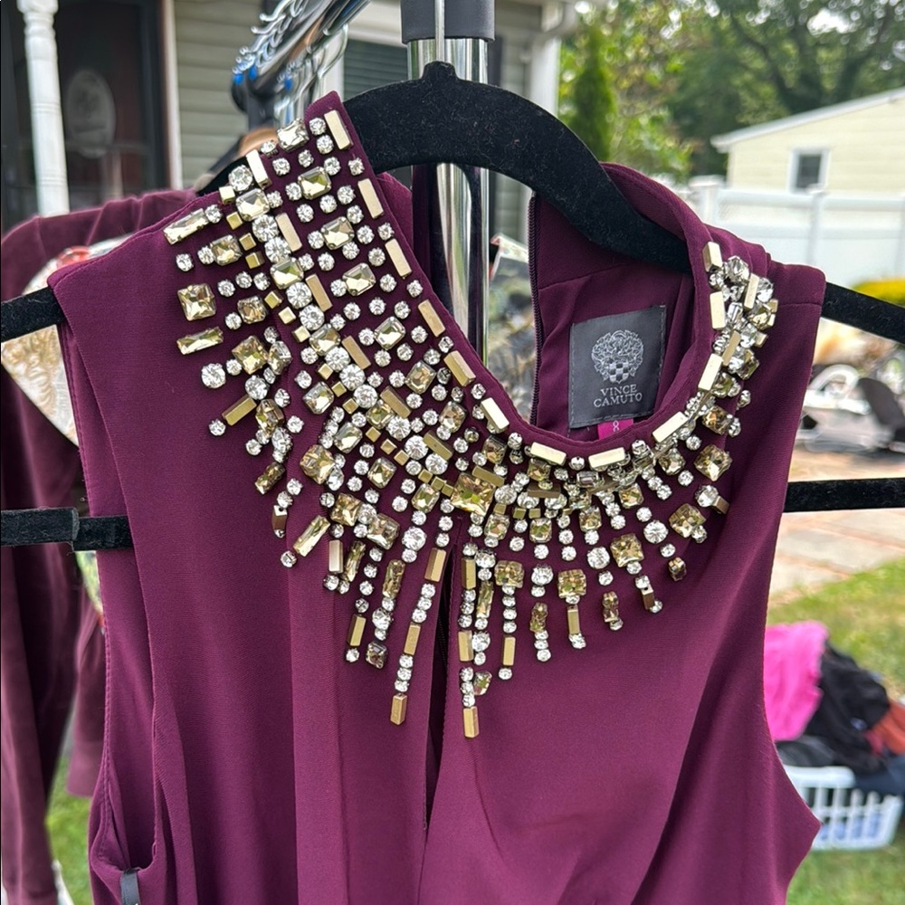 Vince Camuto Burgundy Dress with Gold Accents
